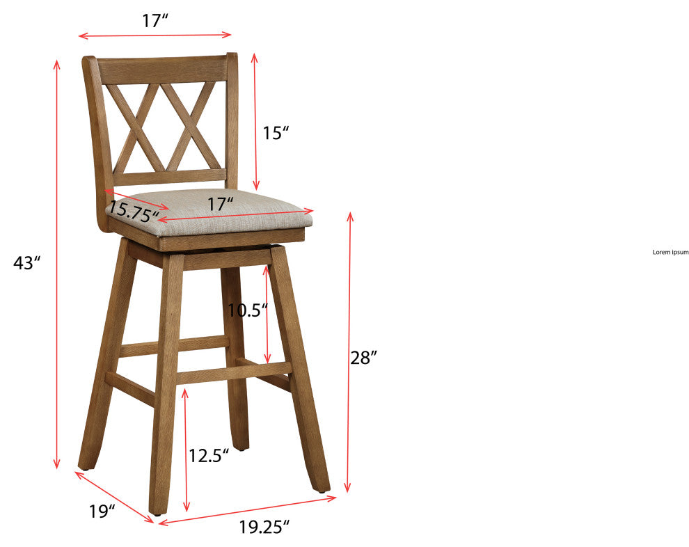 Brookline Oak High Back Wood Bar Stool, 42.5 in.