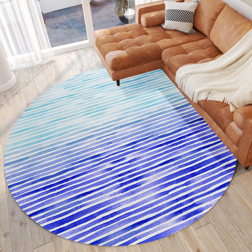 Indoor/Outdoor Seabreeze SZ8 Navy Machine Washable 8' x 8' Round Rug