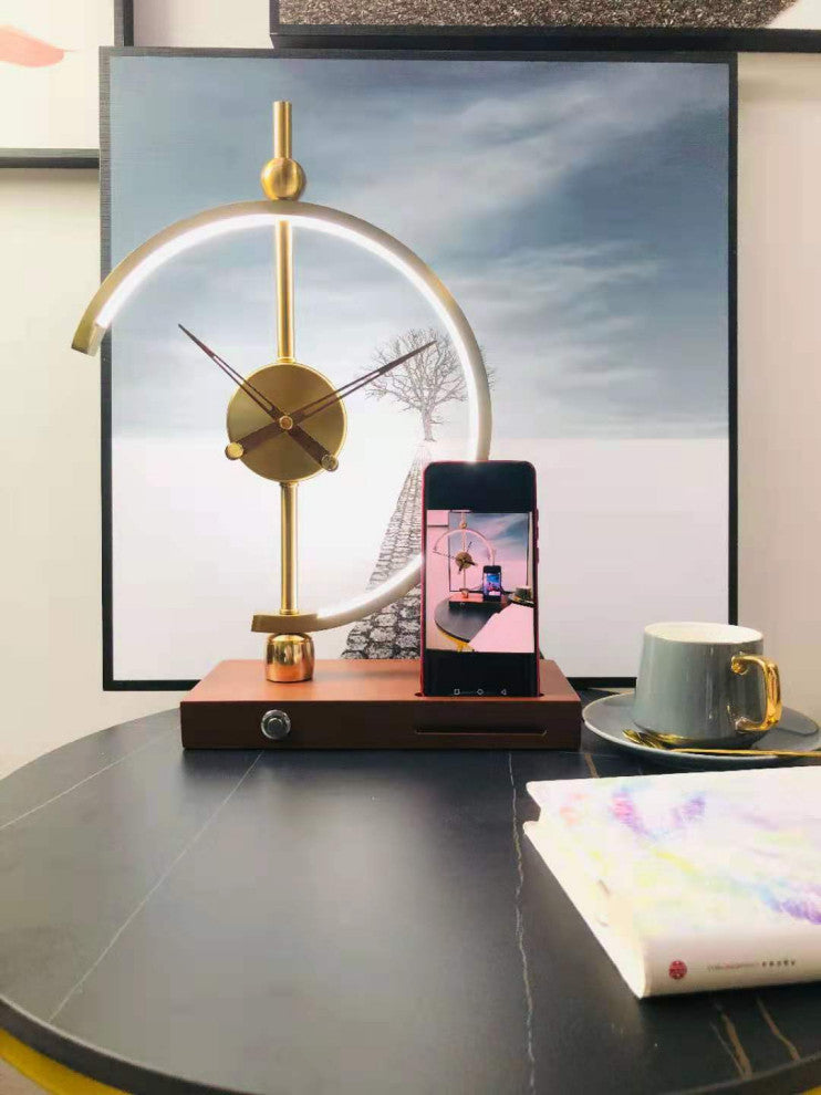 Gold LED Table Lamp with Clock & Wireless Charger