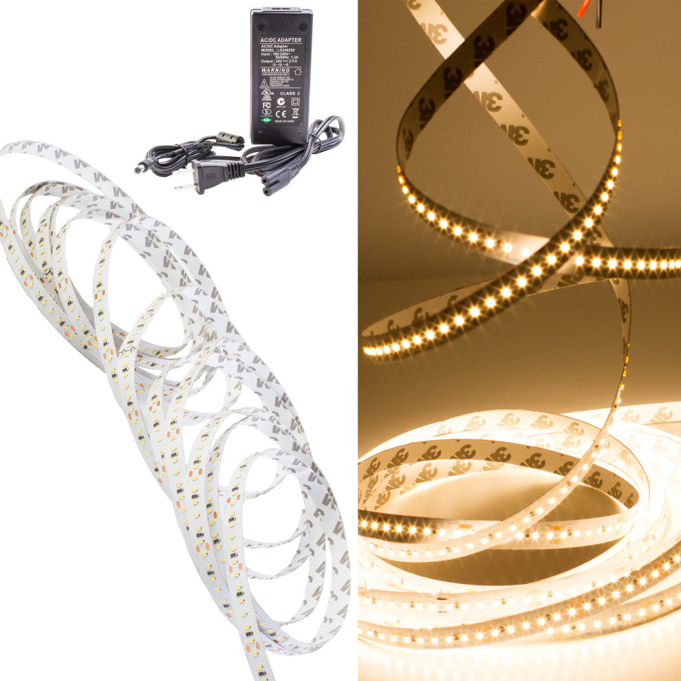 24V 2216 Series 3000K Cri90 Warm White LED Strip Light With Power Supply