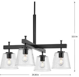Saffert Collection Four-Light Matte Black Clear Glass Chandelier Light