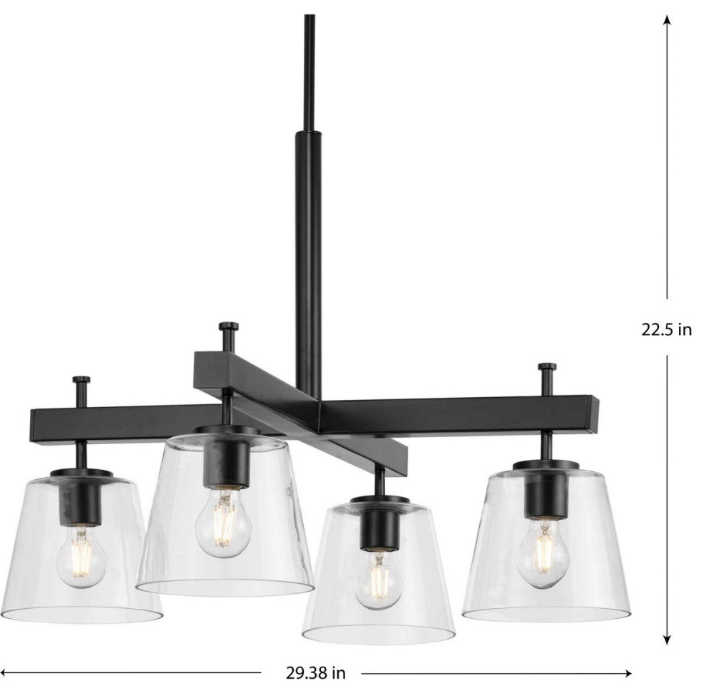 Saffert Collection Four-Light Matte Black Clear Glass Chandelier Light