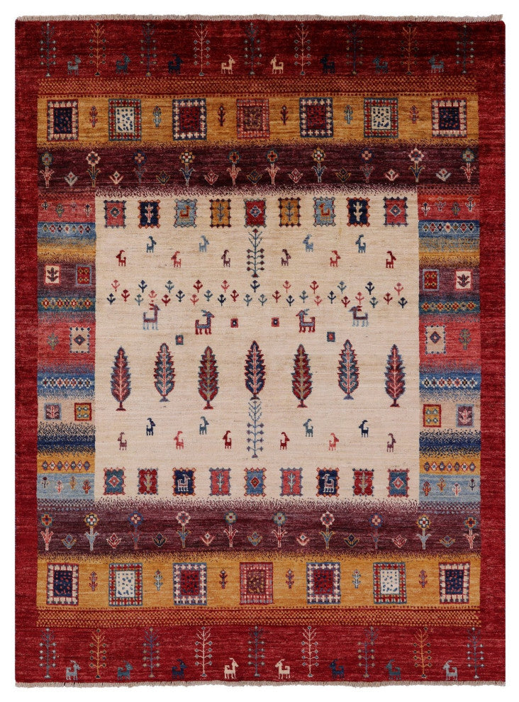 5' 0" X 6' 7" Tribal Persian Gabbeh Hand Knotted Wool Rug Q8175