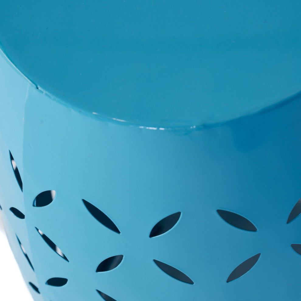 GDF Studio Lilly Outdoor 12" Iron Side Table, Blue