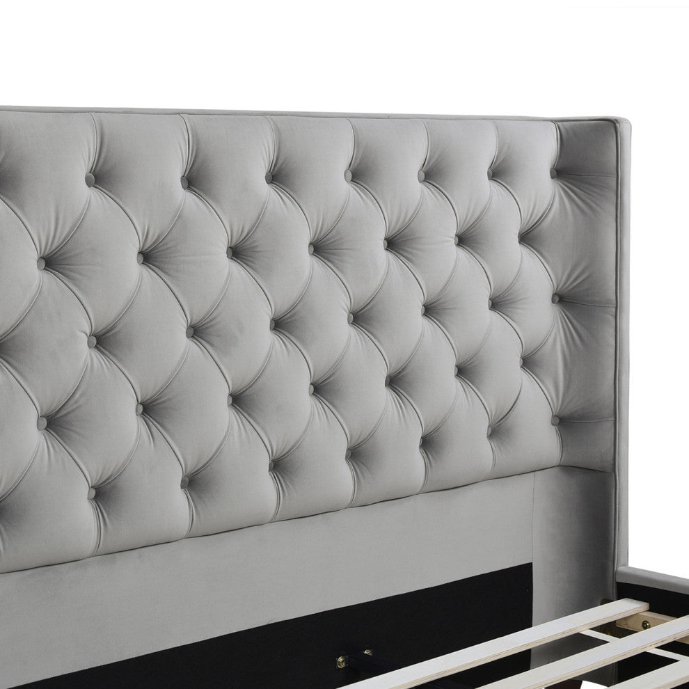 Manhattan Shelter King Platform Bed Frame, Opal Gray Velvet
