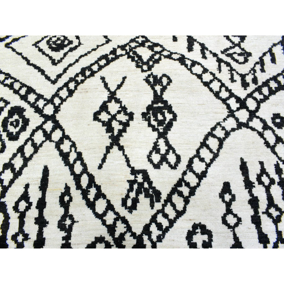 Ivory, Hand Knotted Boujaad Moroccan Berber Soft Organic Wool Rug, 9'10"x13'8"