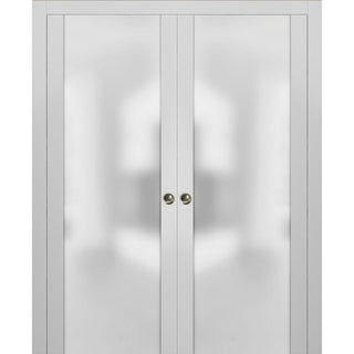 Double Pocket Door 64 x 80 Glass | Planum 4114 White Silk | Frames Pulls