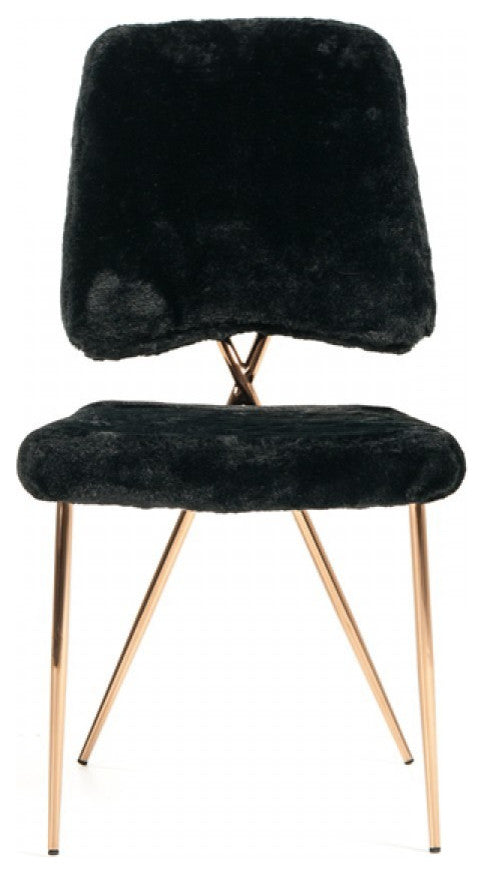 Set of 2 Glam Modern Black Faux Fur Dining Chairs