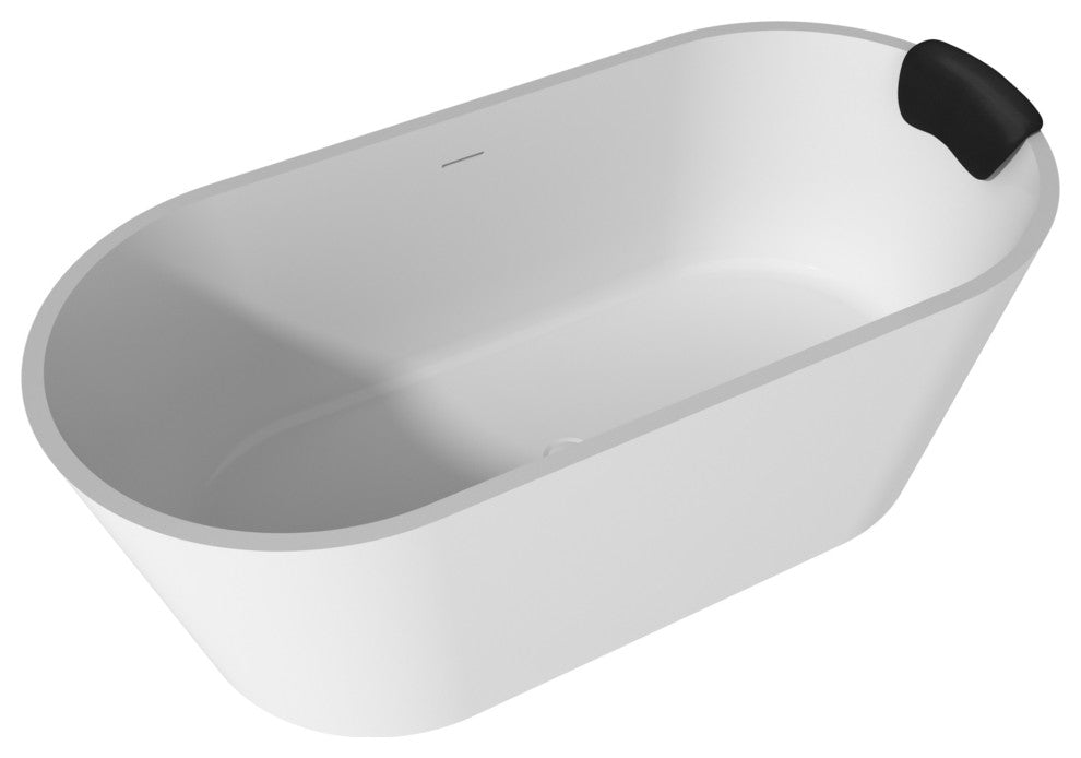 59in White Solid Surface Freestanding Soaking Bathtub with Drain, 67in