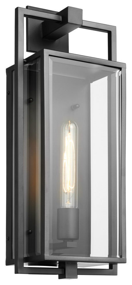 Exhibit 1-Light Large Wall Lantern, Matte Black/Clear Beveled Glass