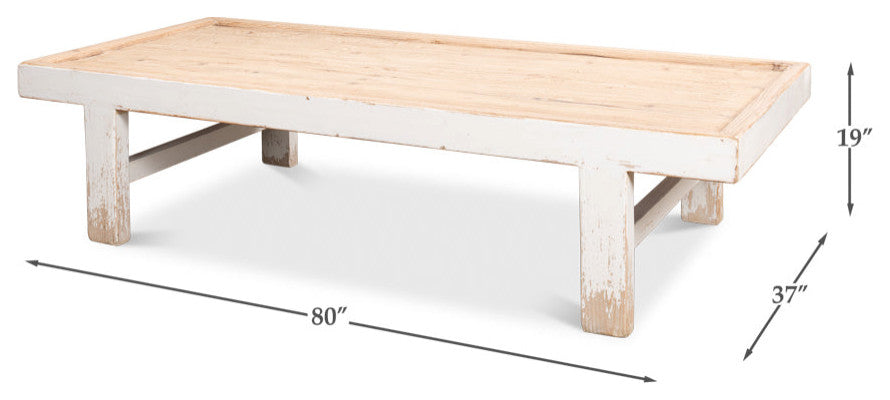 Large Wood Panel Coffee Table Antique White