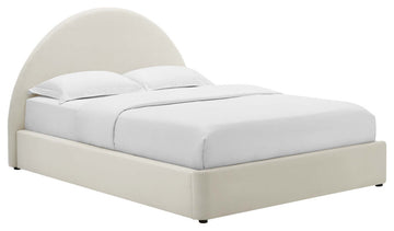 Resort Performance Velvet Arched Round Queen Platform Bed, Alabaster