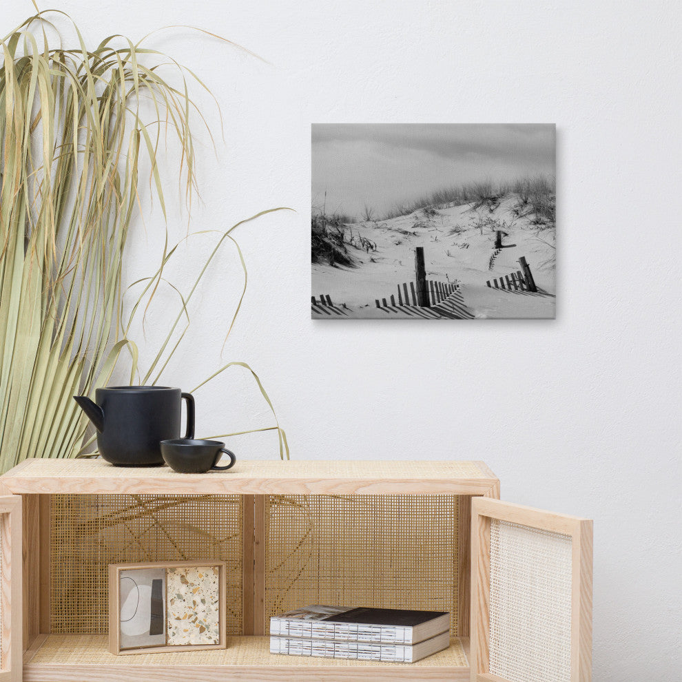 Buried Fences Coastal Landscape Photo Canvas Wall Art Print, 16" X 20"