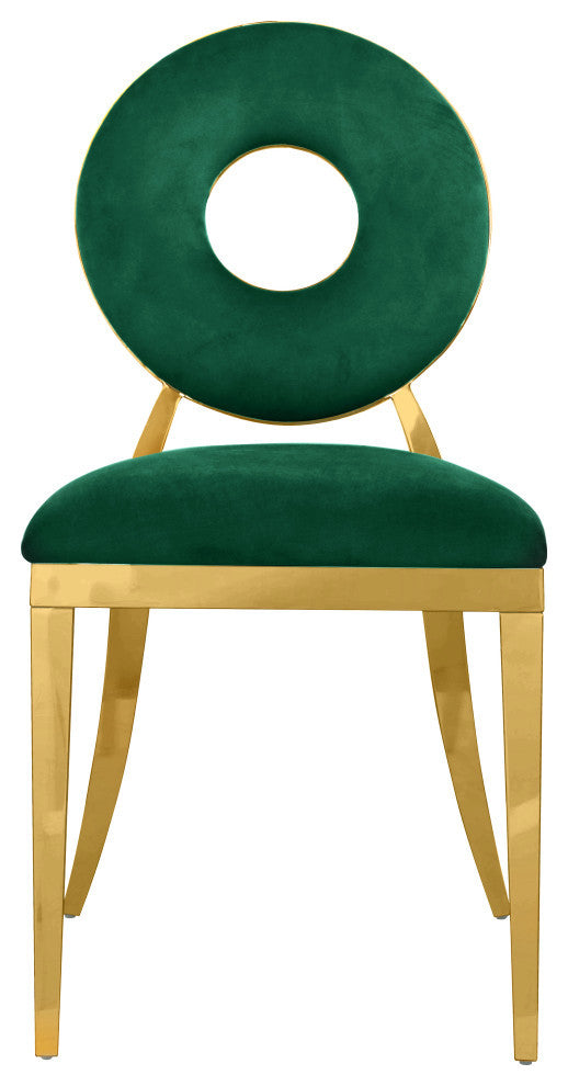 Carousel Upholstered Dining Chair, Set of 2, Green Velvet, Gold Finish
