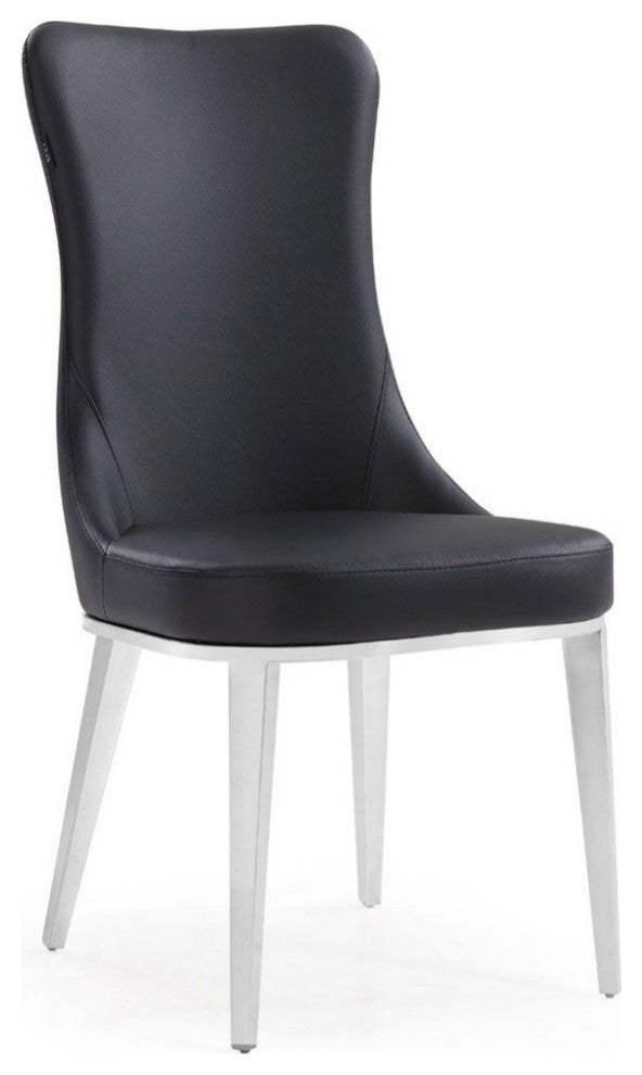 Modern Norma Dining Chair - Black with Polished Stainless Steel Base