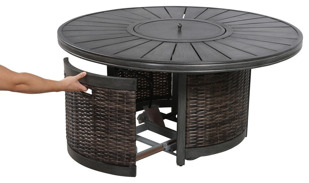 Wicker and Metal Outdoor Round Fire Pit, Brown
