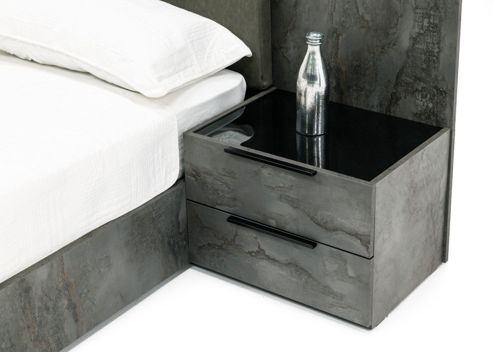 Nova Domus Ferrara Modern Volcano Oxide Grey Bed + Nightstands, Queen