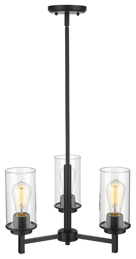 3 Light 18" Matte Black Chandelier