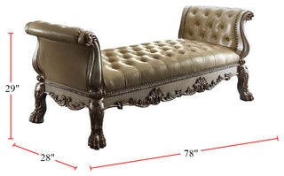 Leatherette Bench with Arms, Bone and Gold Patina