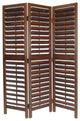 Wooden 3 Panel Room Divider with Slatted Design, Brown