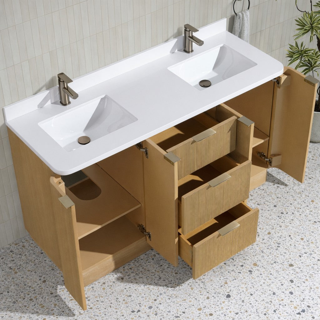 Ari Kitchen and Bath Calamigo 60" Freestanding Bathroom Vanity Oak