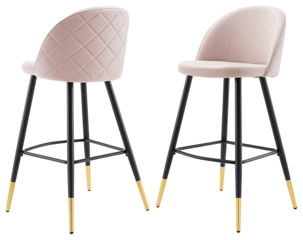 Bar Stool Chair Barstool, Set of 2, Velvet, Metal, Pink, Modern, Bar Pub Bistro