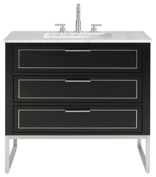 Markham Bathroom Vanity, Midnight Black/Brushed Nickel, 36", White Quartz Top