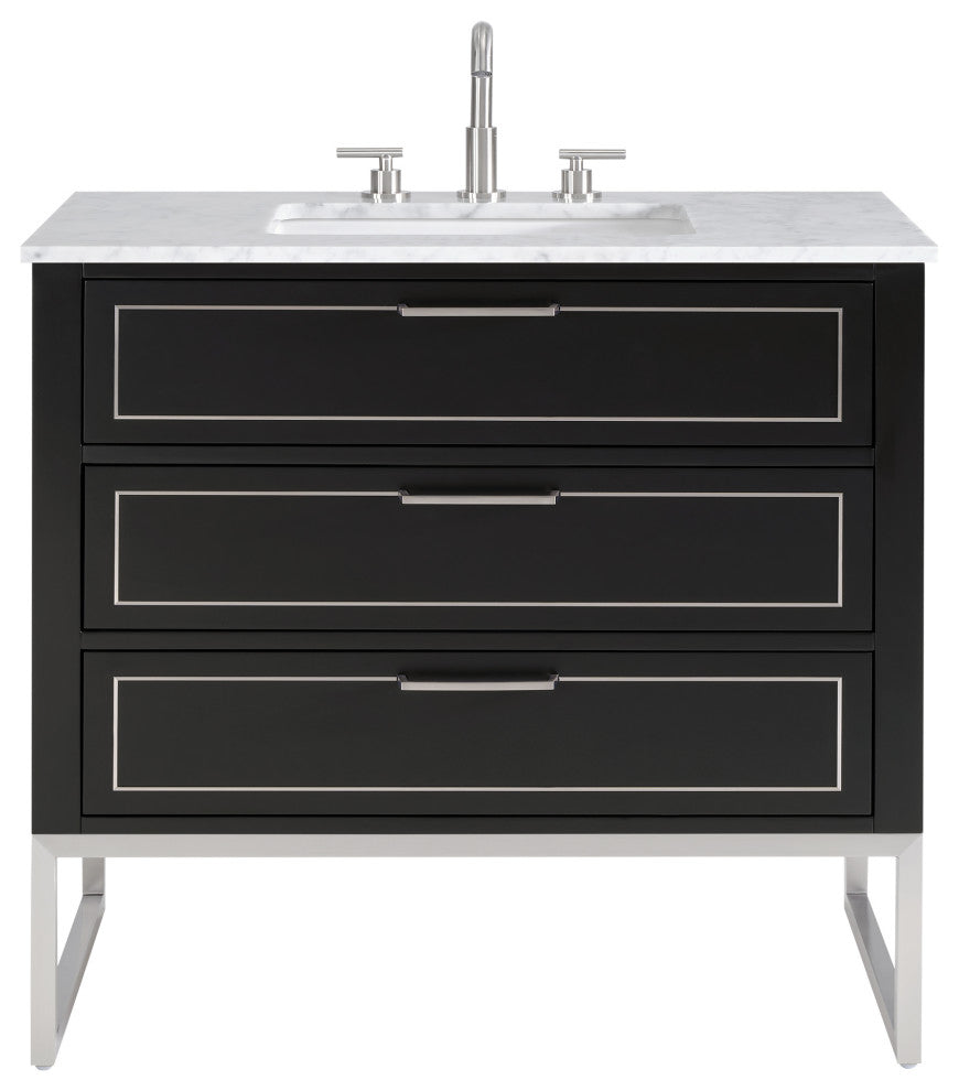 Markham Bathroom Vanity, Midnight Black/Brushed Nickel, 36", White Quartz Top