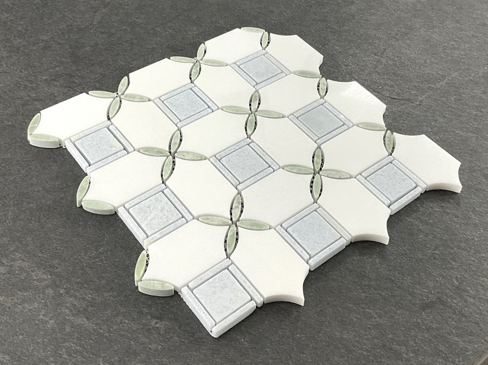 10-Pieces of Water Jet Marble Novelty Mosaic Wall & Floor Tile