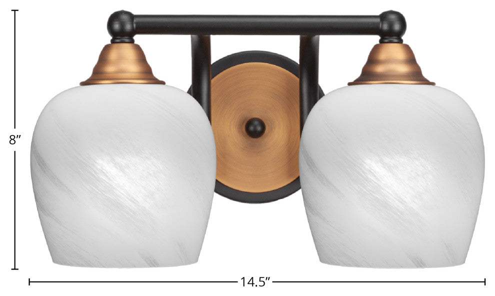Paramount 2-Light Bath Bar, Matte Black & Brass, 6" White Marble Glass
