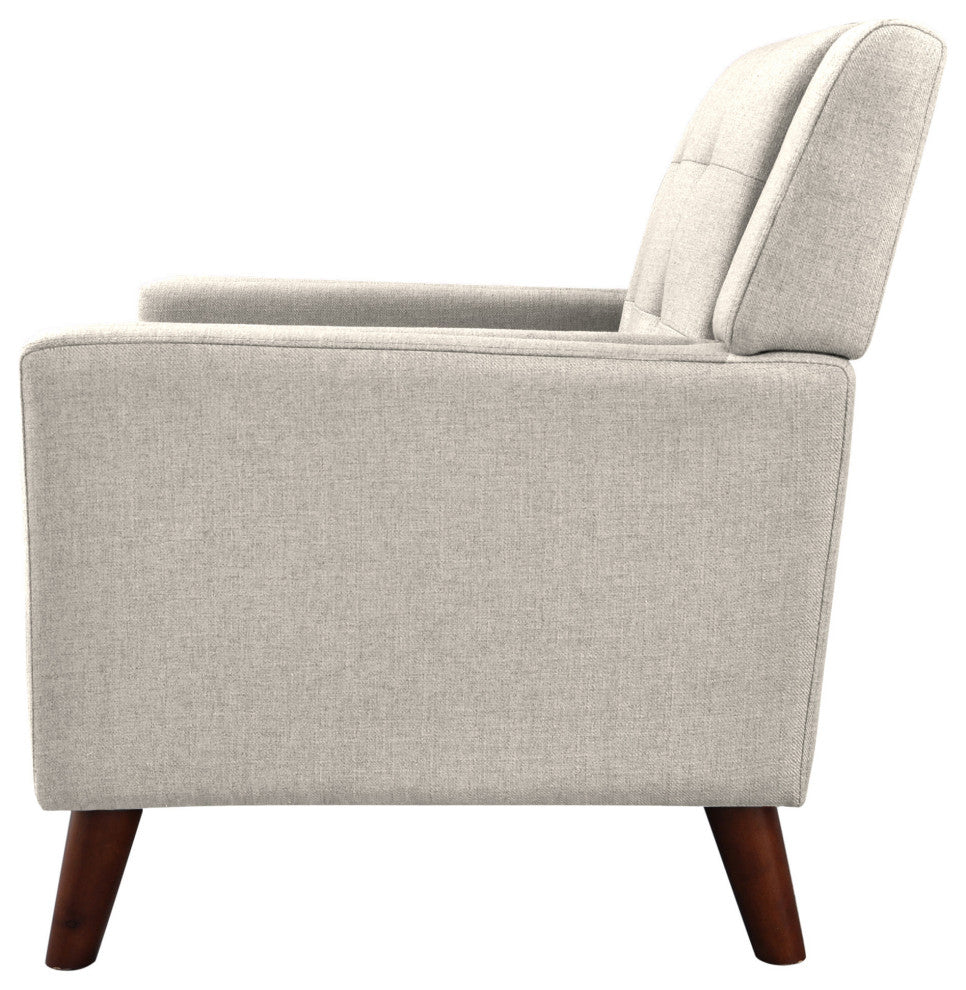 GDF Studio Evelyn Mid Century Modern Fabric Arm Chair, Beige/Walnut