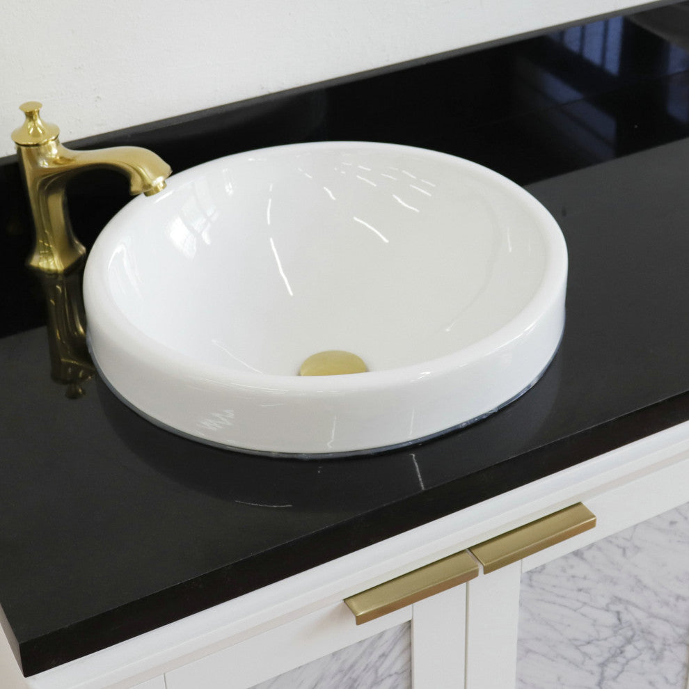 43" Single Vanity, White Finish With Black Galaxy