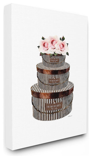 Brown Striped Hat Boxes with Pink Roses Oversized Stretched Canvas, 24"x30"
