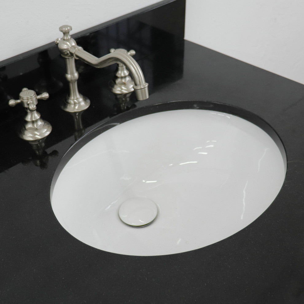 61" Double Sink Vanity, White Finish With Black Galaxy Granite And Oval Sink