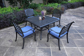 5-Piece Dining Set With 4 Dining Chairs, Dark Lava Bronze/Navy Blue