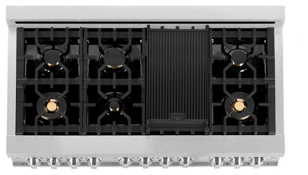 ZLINE 48" Dual Fuel Range With Griddle and Brass Burners