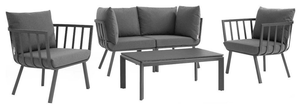 Riverside 5 Piece Outdoor Patio Aluminum Set Gray Charcoal