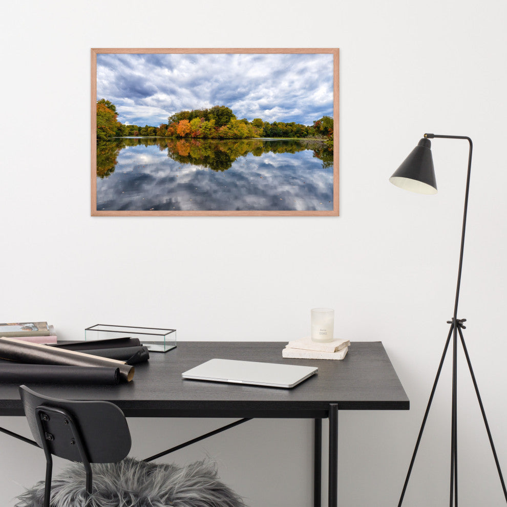 Autumn Reflections Rural Landscape Framed Photo Paper Wall Art Prints, Red Oak, 24" X 36"