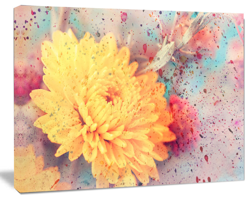 Aster Flower with Watercolor Splashes, Flower Artwork on Canvas, 40"x30"
