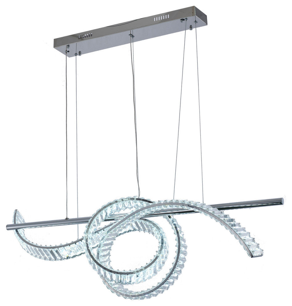 2-Light Dimmable Chrome Steel LED Chandelier With Clear Crystal