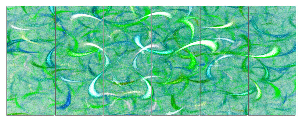 Green Watercolor Fractal Pattern, Abstract Art on Canvas, 70"x28", 6 Panels