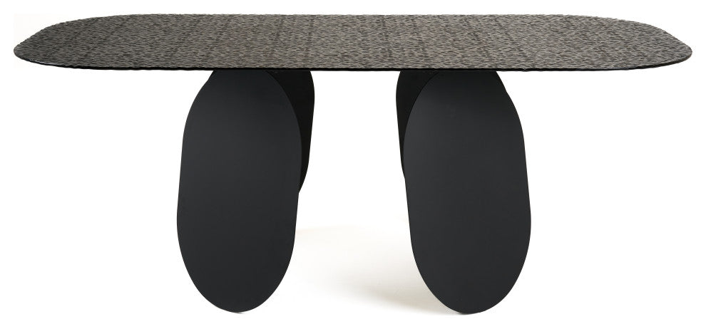 Modrest Maxine Modern Hammered Grey Glass Rectangular Dining Table