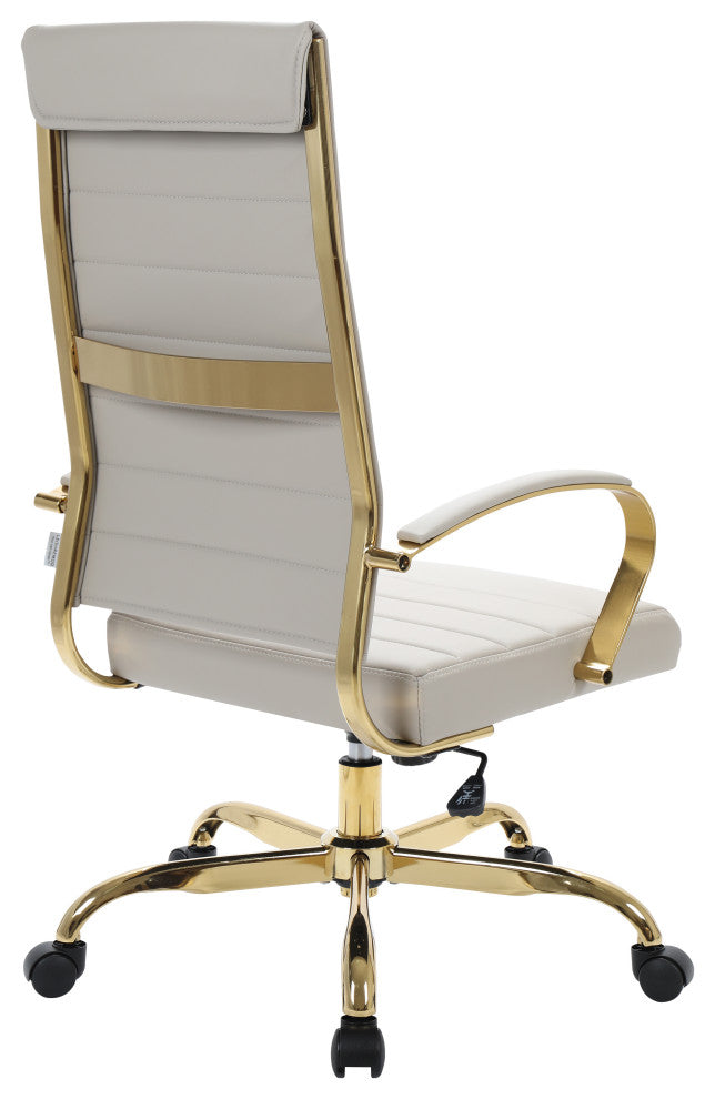 LeisureMod Benmar High-Back Leather Office Chair With Gold Frame