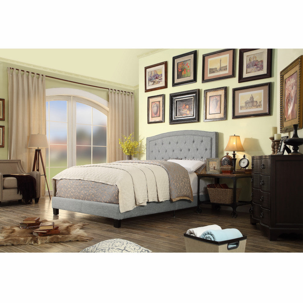 Vittoria Upholstered Tufted Panel Bed, Gray, King