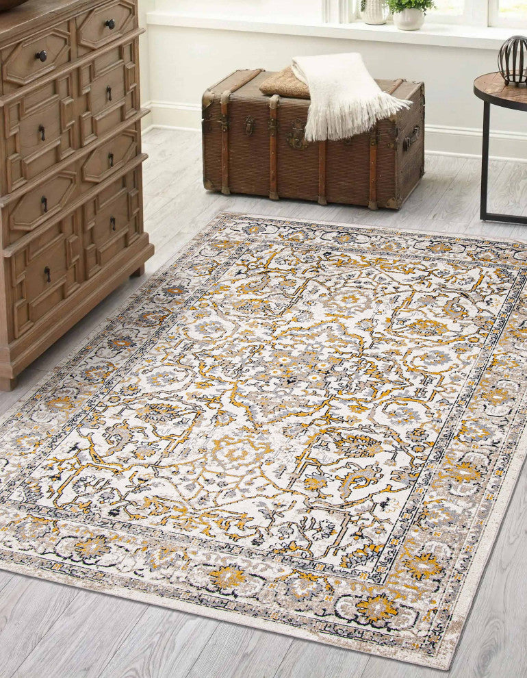 Aqua Legacy Area Rug, Ivory, 6'x9'