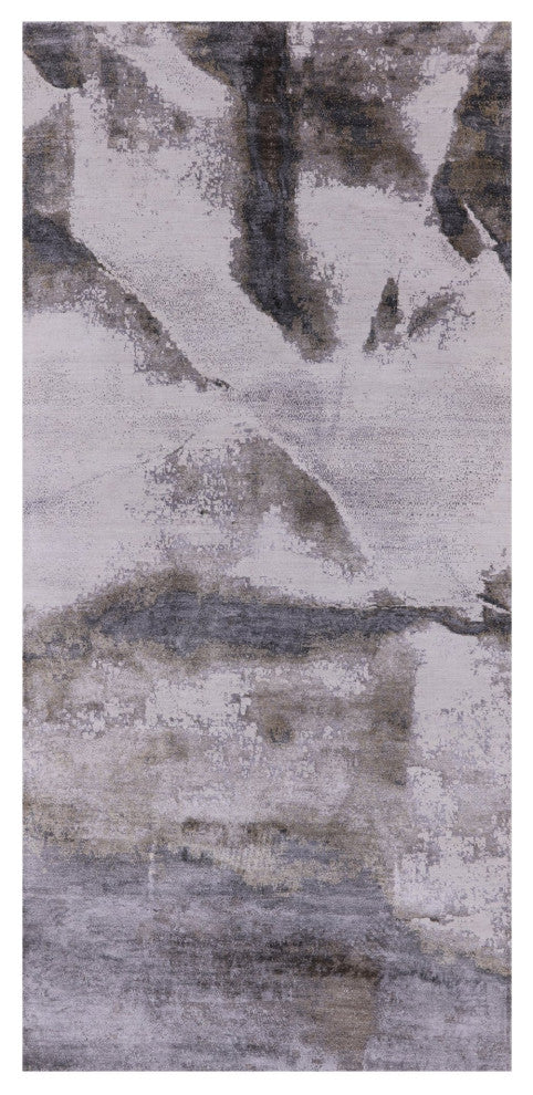 3' 7" X 7' 7" Wool and Silk Handmade Abstract Rug Q9073