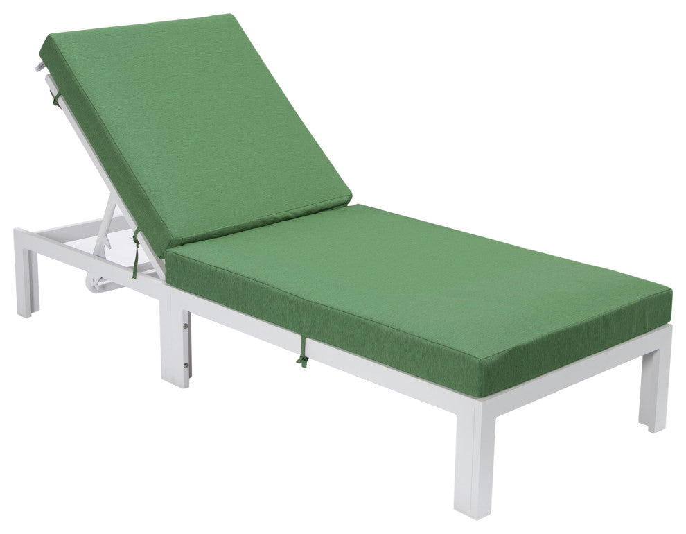 Chelsea White Patio Chaise Lounge Chair With Cushions, Green