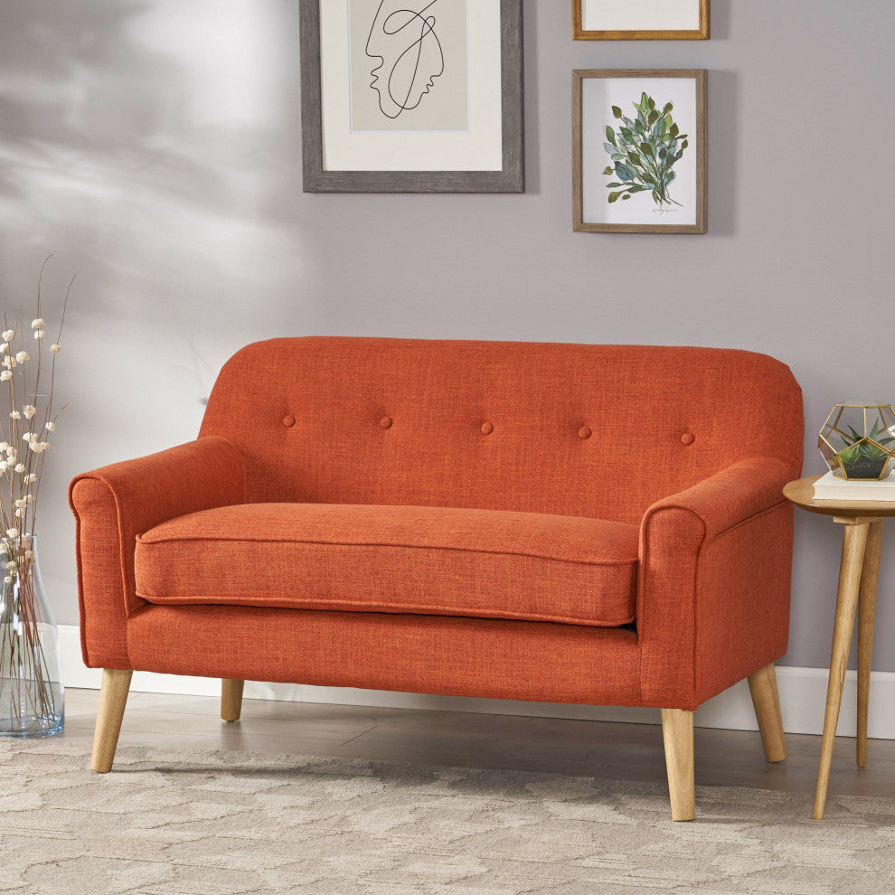 GDF Studio Mia Mid-Century Modern Fabric Loveseat, Muted Orange