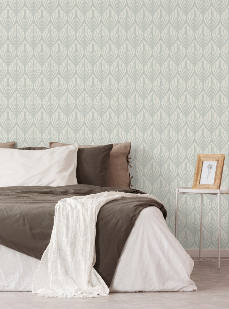 Elegant Modern Leaves Peel and Stick Vinyl Wallpaper, Sage, 24"w X 60"h