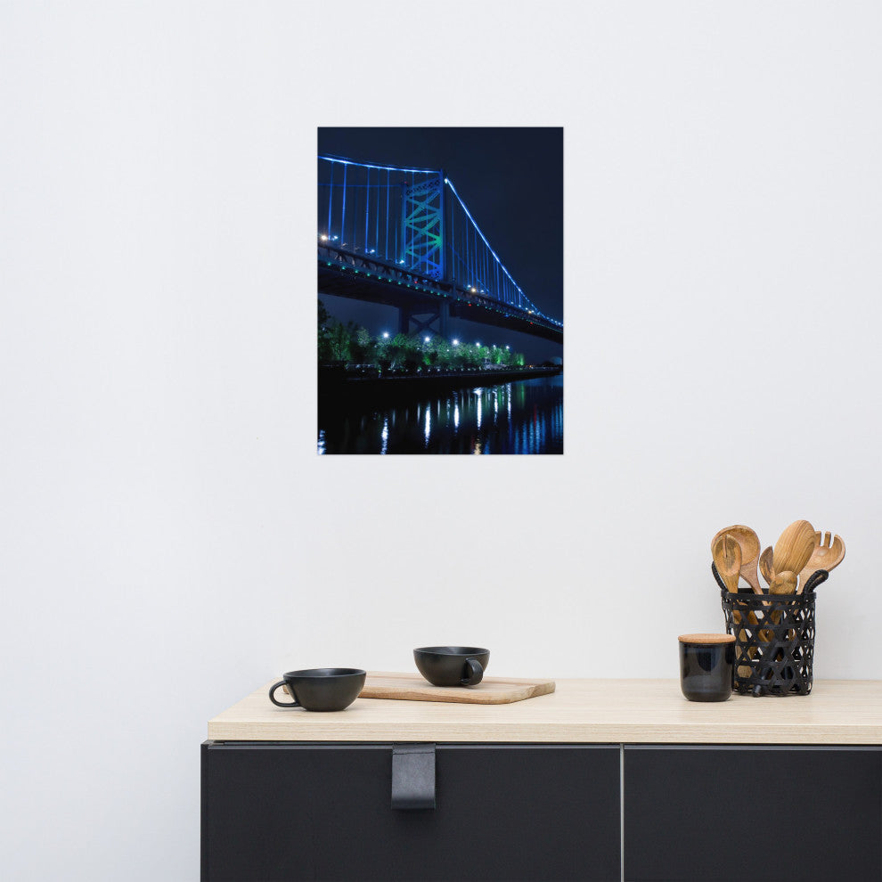 The Ben Franklin Bridge 3 Night Urban Landscape Photo Unframed Wall Art Print, 18" X 24"